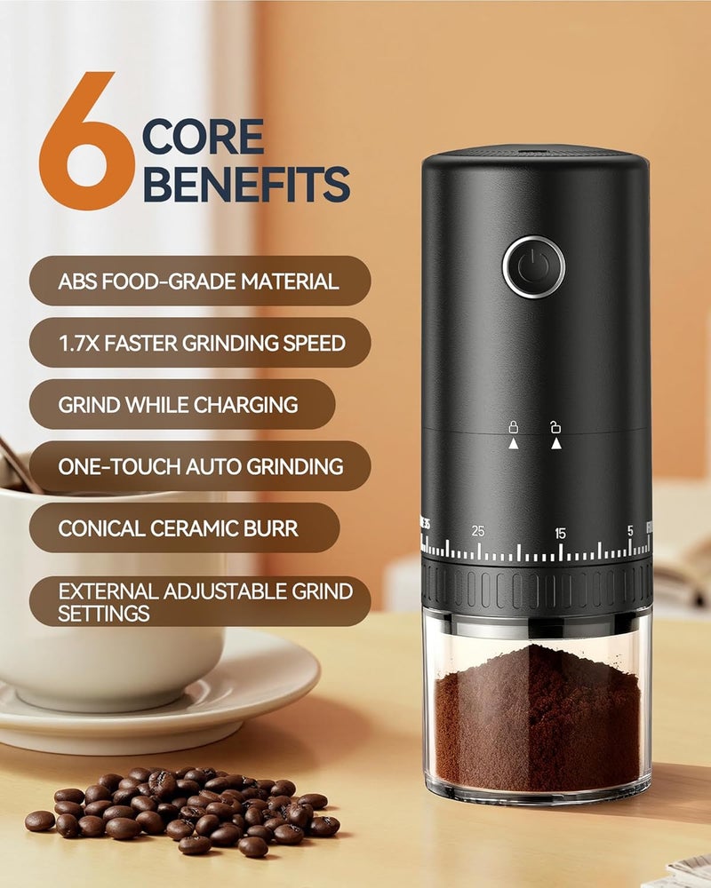 EZVING First Grind-While-Charging Rechargeable Coffee Grinder, 1.7X Faster Grinding with 38 External Adjustable Settings, Conical Ceramic Burrs & 2000mAh Battery, Portable for Travel, Camping, etc. - Image 2